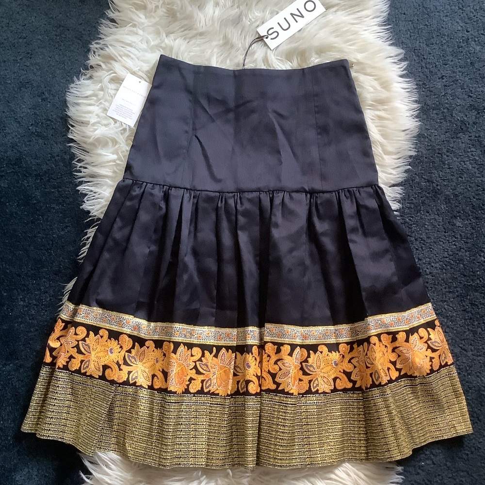 NWT Suno high waisted A-line skirt black & gold 4